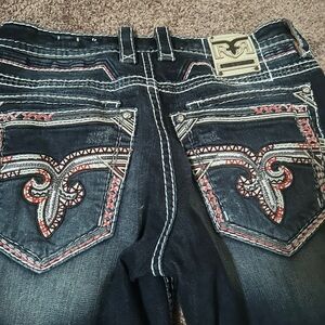 Rock Revival Men's Bootcut Jeans - Black with Red Embroidery